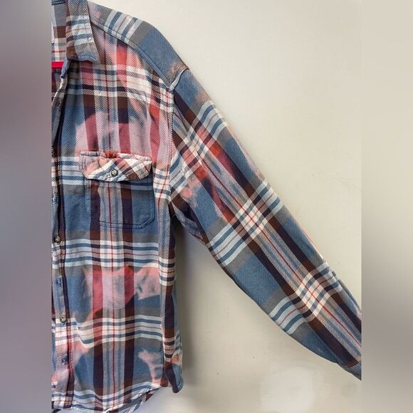 Custom Bleached Flannel Oversized Button Down Unisex Grunge Streetwear Plaid - Picture 3 of 8